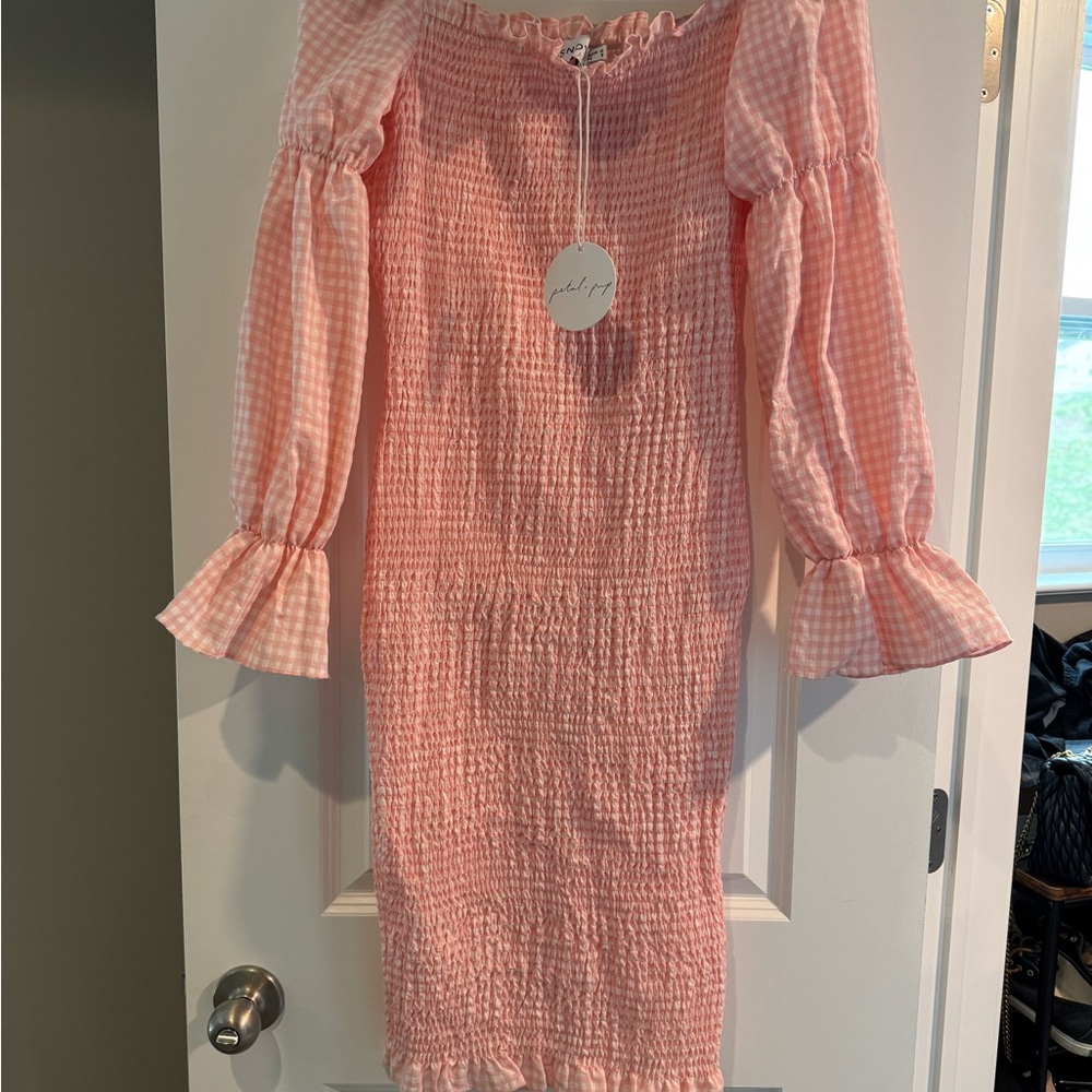 Pink Gingham Maternity Dress